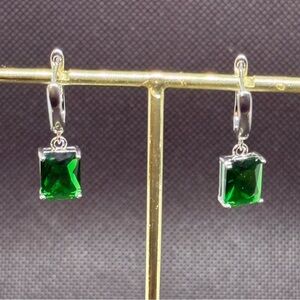 Sterling silver stamped 925 simulated emerald dangle earrings